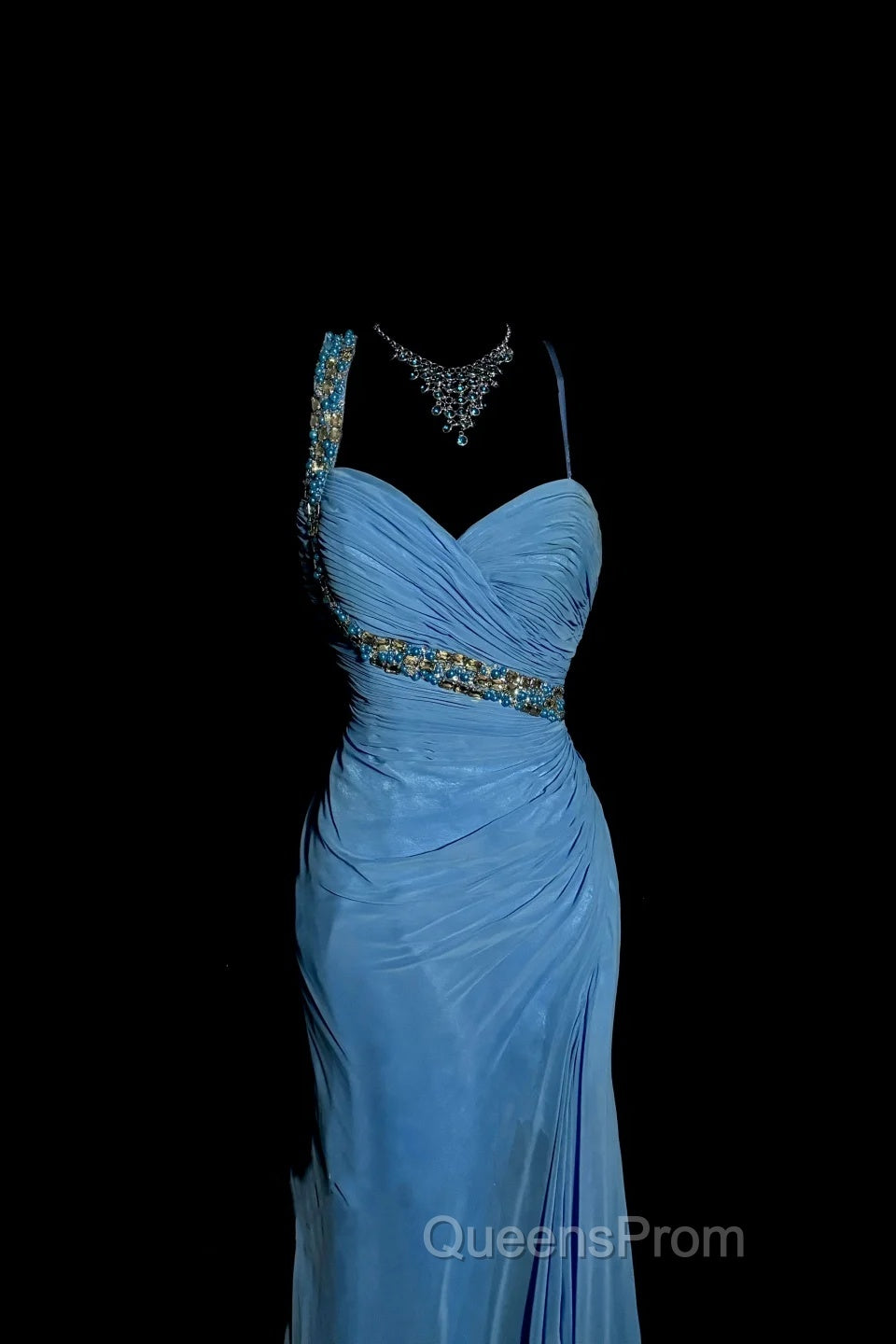 Vintage Mermaid Sweetheart Blue Chiffon Long Evening Prom Gown Fairy Evening Prom Dress