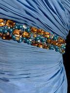 Vintage Mermaid Sweetheart Blue Chiffon Long Evening Prom Gown Fairy Evening Prom Dress