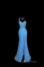 Vintage Mermaid Sweetheart Blue Chiffon Long Evening Prom Gown Fairy Evening Prom Dress