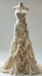 Vintage Mermaid Sweetheart Chiffon Ruffles Long Wedding Dress