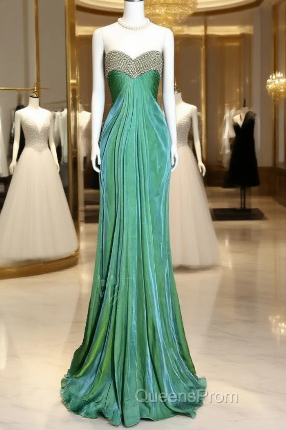 Vintage Mermaid Sweetheart Green Long Evening Prom Gown Fairy Evening Prom Dress