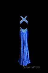 Vintage Mermaid Sweetheart Neckline Royal Blue Satin Backless Evening Prom Gown Fairy Evening Prom Dress