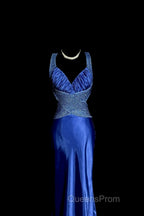 Vintage Mermaid Sweetheart Neckline Royal Blue Satin Backless Evening Prom Gown Fairy Evening Prom Dress