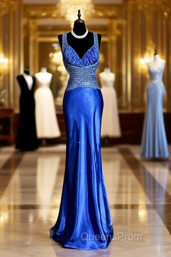 Vintage Mermaid Sweetheart Neckline Royal Blue Satin Backless Evening Prom Gown Fairy Evening Prom Dress Main image