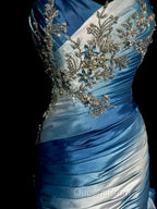 Vintage Mermaid Sweetheart Sleeveless Long Blue Evening Prom Gown Fairy Evening Prom Dress