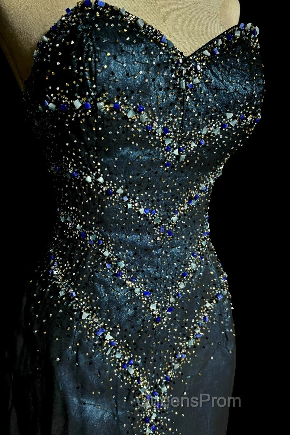 Vintage Mermaid Sweetheart Sleeveless Long Blue Slit Evening Prom Gown Fairy Evening Prom Dress