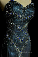 Vintage Mermaid Sweetheart Sleeveless Long Blue Slit Evening Prom Gown Fairy Evening Prom Dress