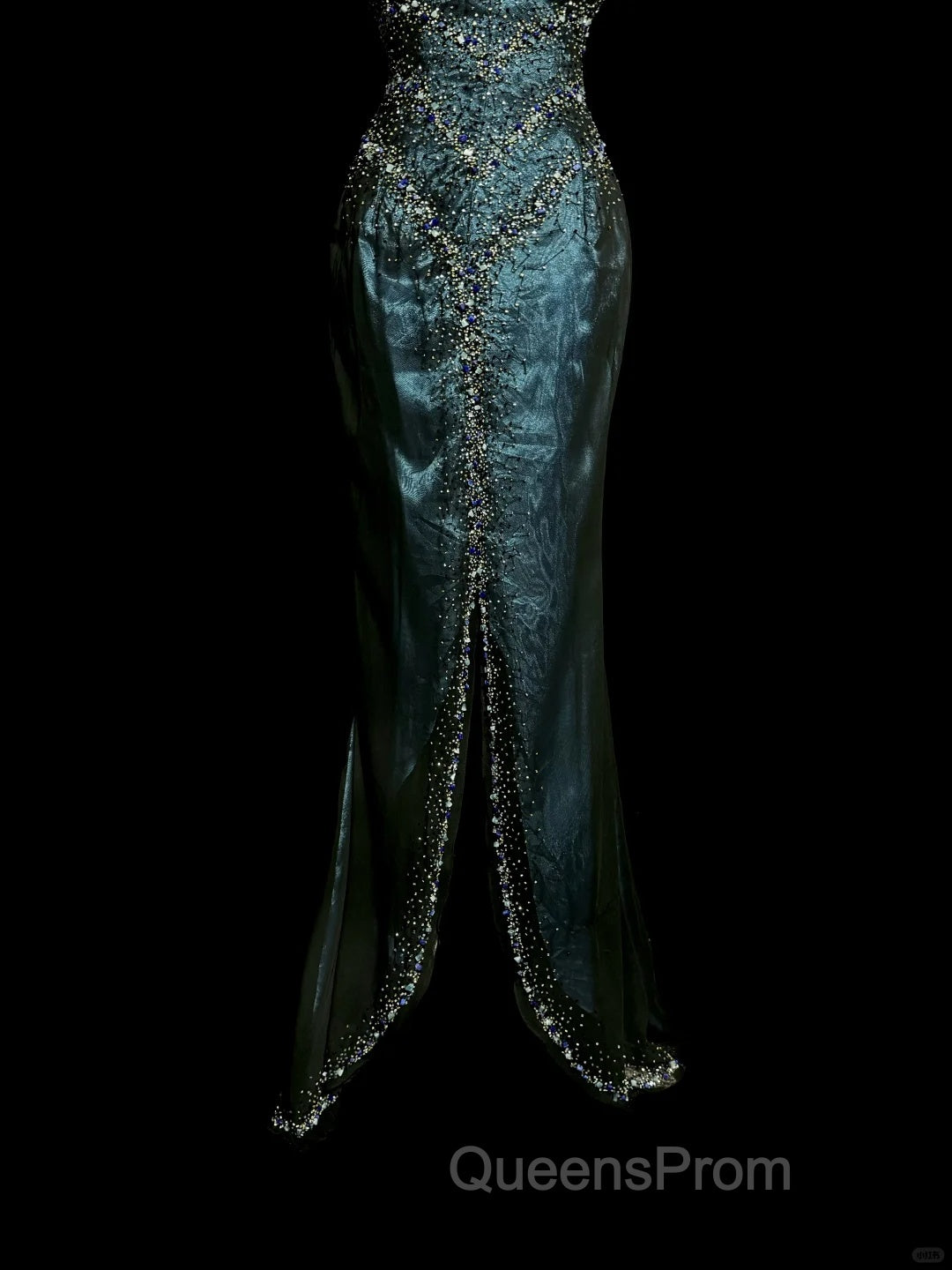 Vintage Mermaid Sweetheart Sleeveless Long Blue Slit Evening Prom Gown Fairy Evening Prom Dress