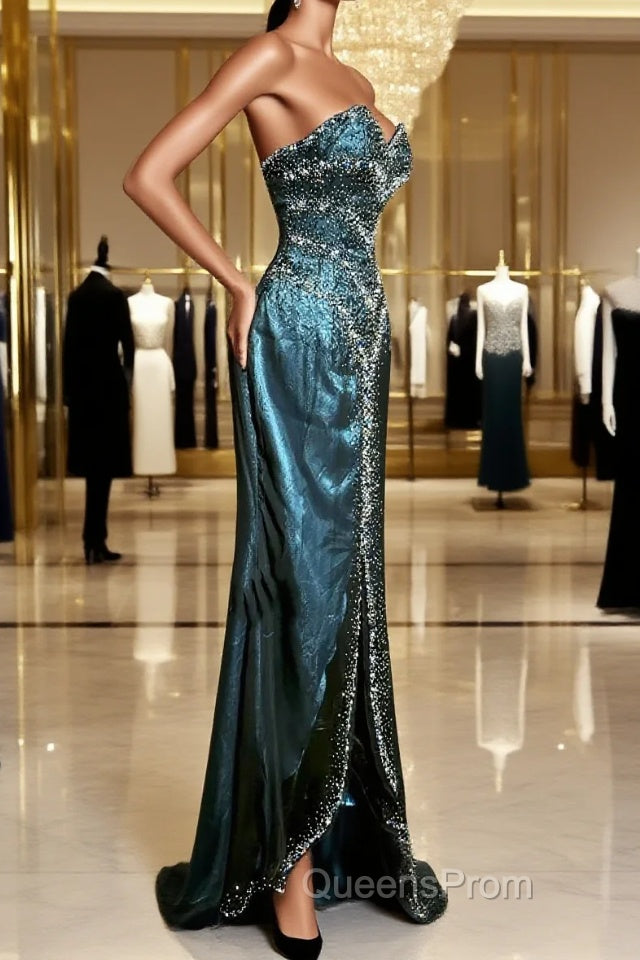 Vintage Mermaid Sweetheart Sleeveless Long Blue Slit Evening Prom Gown Fairy Evening Prom Dress Main image