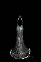 Vintage Mermaid V Neckline Gray Sequin Long Evening Prom Gown Fairy Evening Prom Dress