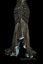 Vintage Mermaid V Neckline Gray Sequin Long Evening Prom Gown Fairy Evening Prom Dress