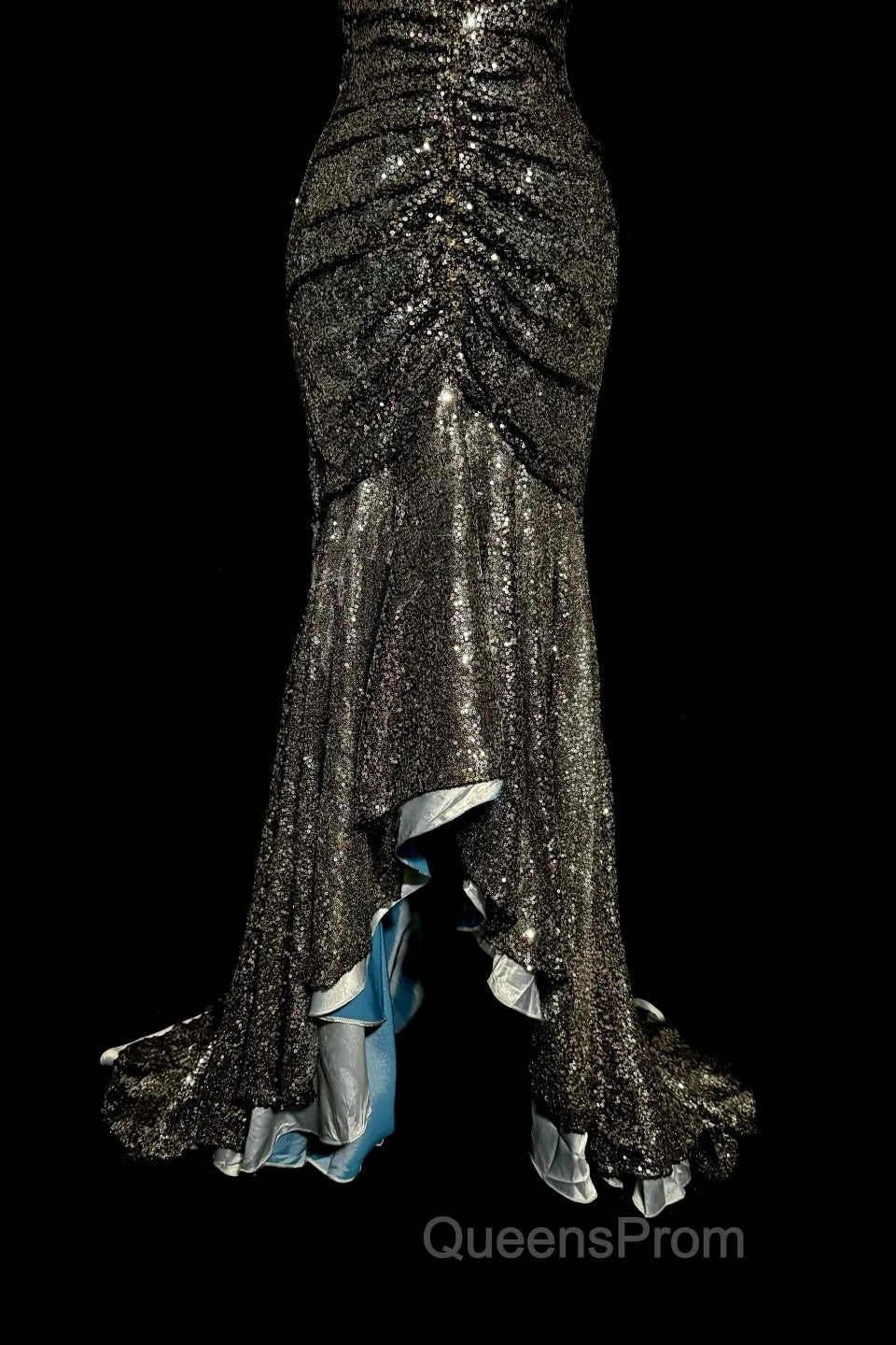 Vintage Mermaid V Neckline Gray Sequin Long Evening Prom Gown Fairy Evening Prom Dress