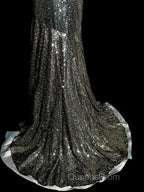 Vintage Mermaid V Neckline Gray Sequin Long Evening Prom Gown Fairy Evening Prom Dress
