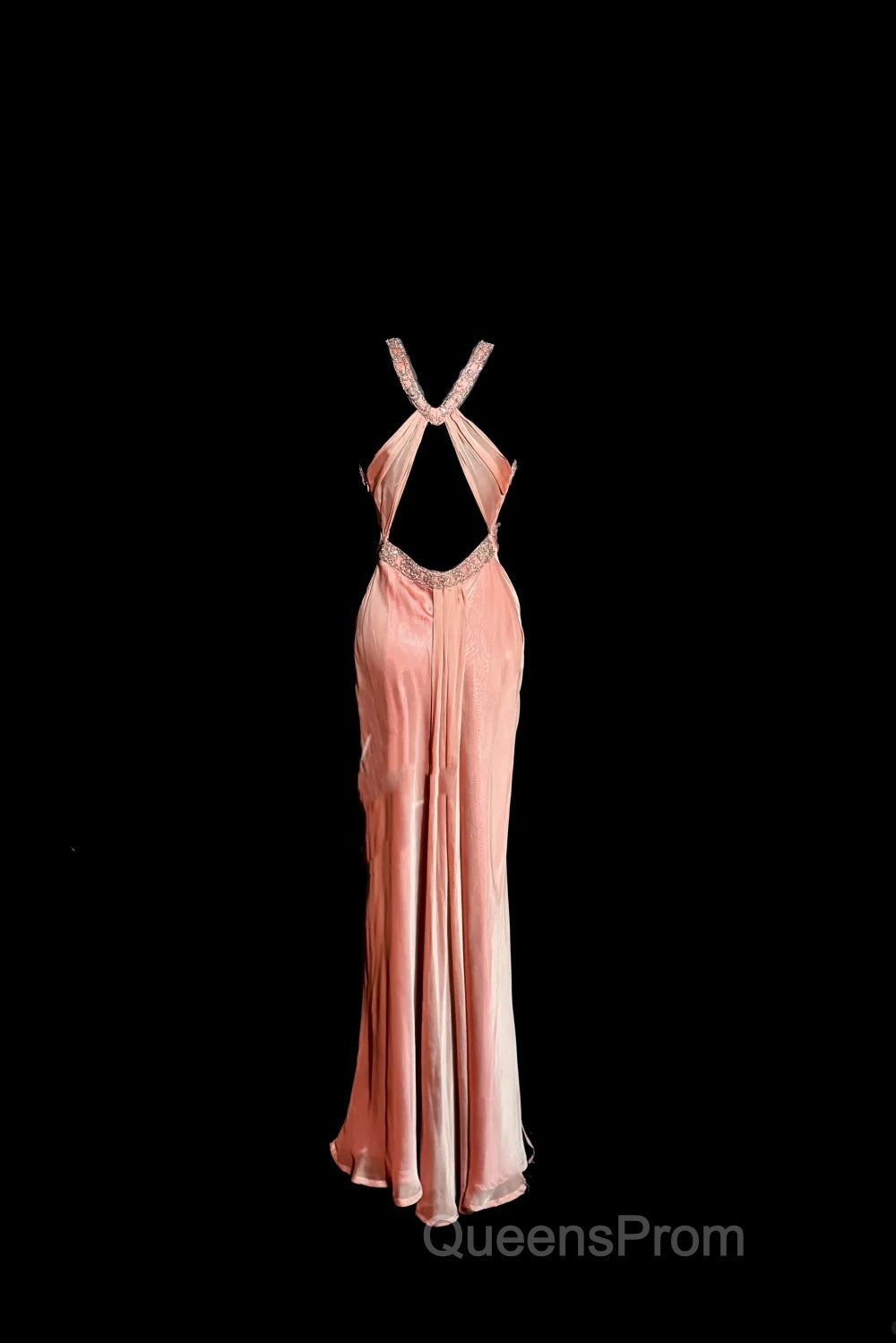 Vintage Mermaid V Neckline Pink Backless Long Evening Prom Gown Fairy Evening Prom Dress Secondary image