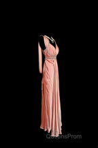 Vintage Mermaid V Neckline Pink Backless Long Evening Prom Gown Fairy Evening Prom Dress
