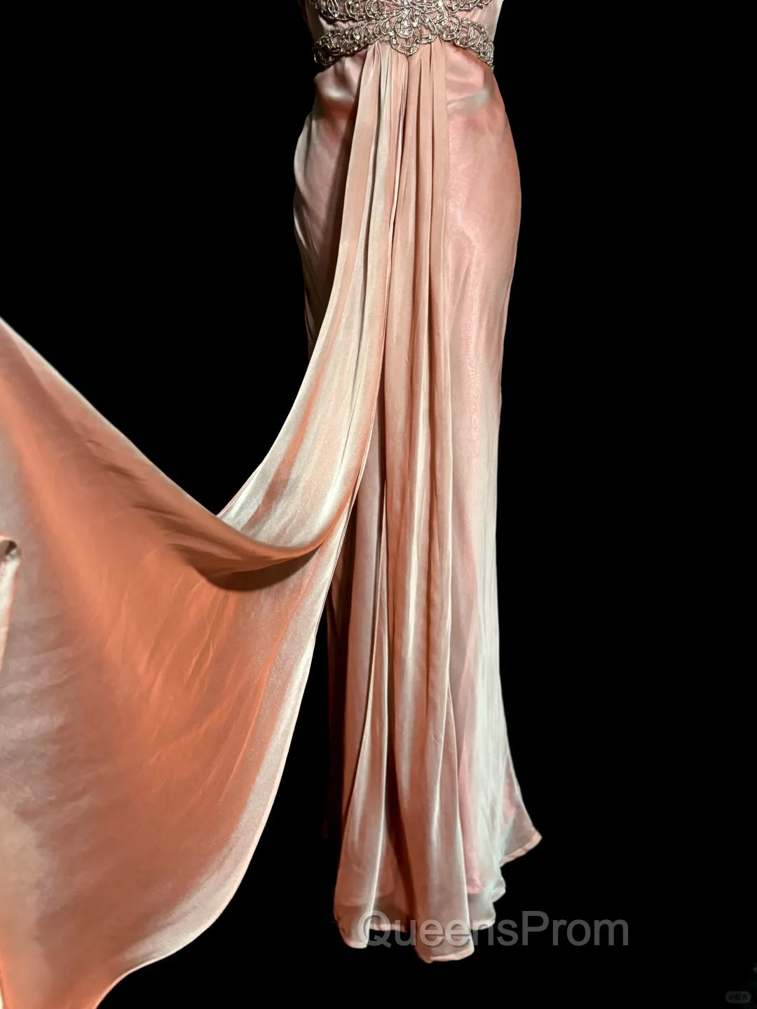 Vintage Mermaid V Neckline Pink Backless Long Evening Prom Gown Fairy Evening Prom Dress