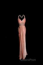 Vintage Mermaid V Neckline Pink Backless Long Evening Prom Gown Fairy Evening Prom Dress