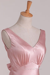 Vintage Mermaid V Neckline Pink Satin Long Evening Prom Dress Party Evening Dress