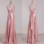 Vintage Mermaid V Neckline Pink Satin Long Evening Prom Dress Party Evening Dress