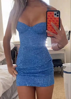 Vintage Navy Blue Beaded Homecoming Dress Sheath Party Dress Short Cocktail Dress