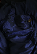 Vintage Navy Blue Mermaid One-Shoulder Satin Long Classy Prom Dress