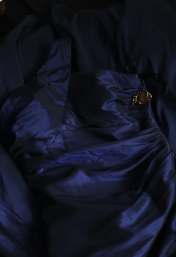 Vintage Navy Blue Mermaid One-Shoulder Satin Long Classy Prom Dress