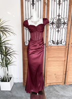 Vintage Navy Blue Mermaid Puff Sleeve Satin Long Classy Prom Dress