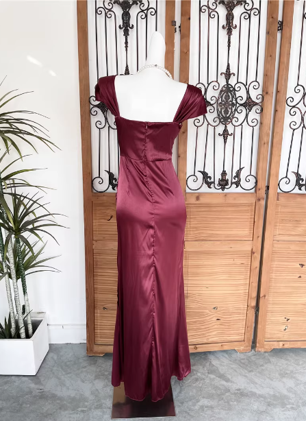 Vintage Navy Blue Mermaid Puff Sleeve Satin Long Classy Prom Dress