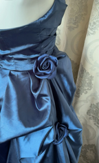 Vintage Navy Blue Strapless Satin Long Ball Gown Prom Dress