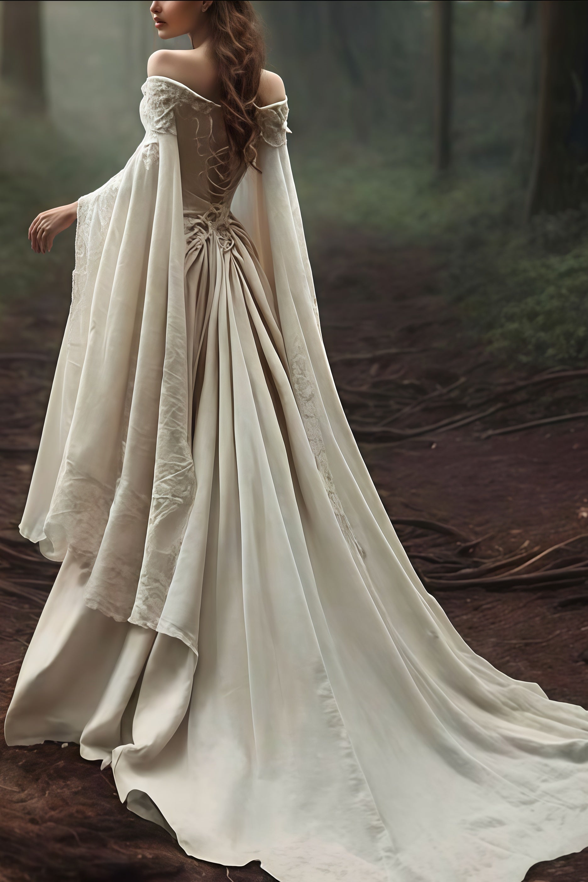Vintage Off The Shoulder Ivory Lace Wedding Dress, Secondary image