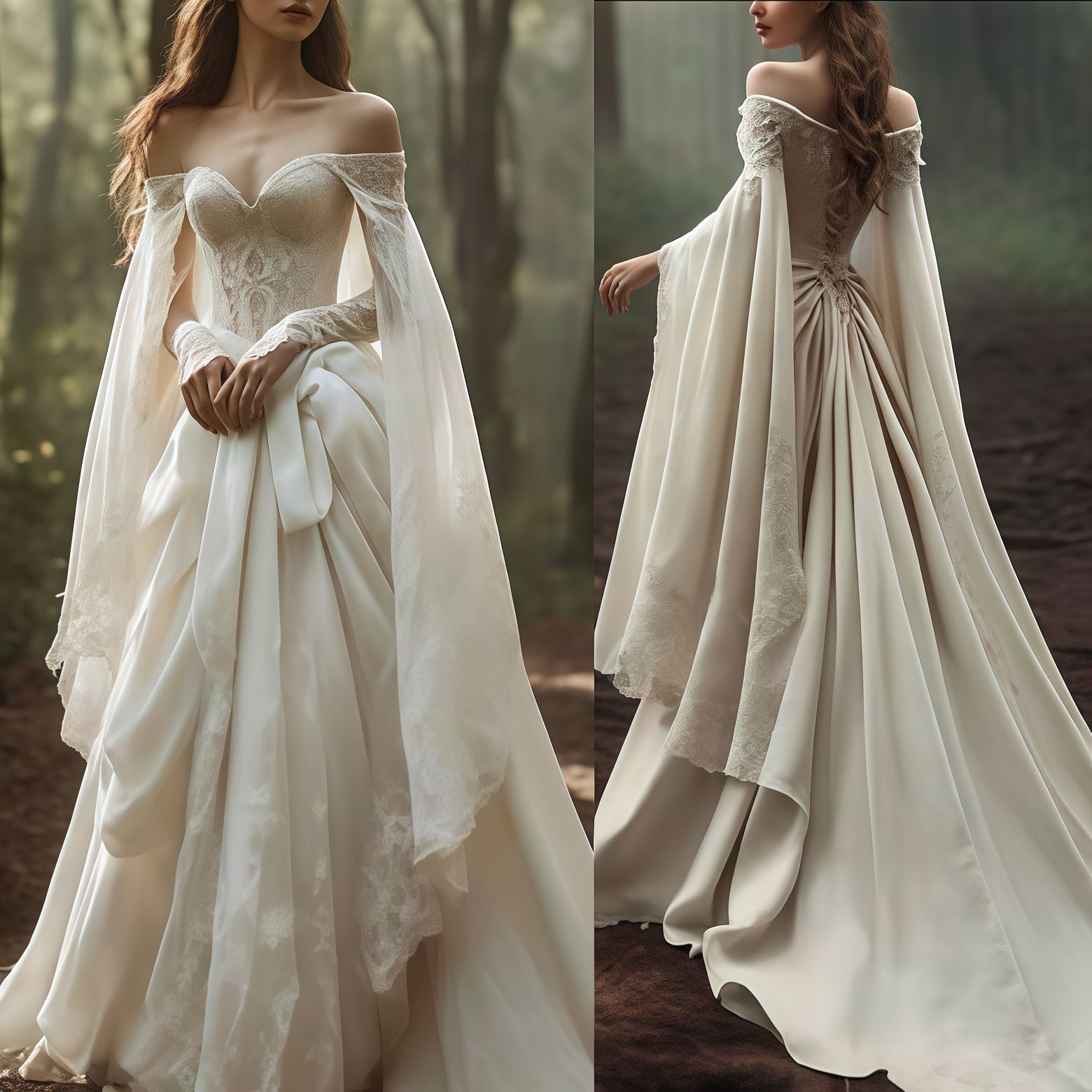Vintage Off The Shoulder Ivory Lace Wedding Dress,