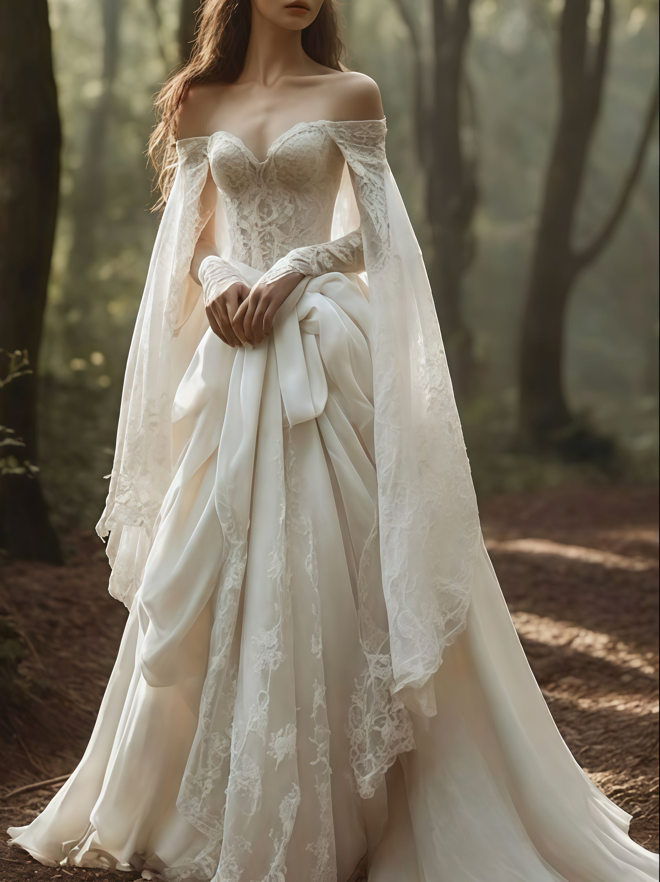 Vintage Off The Shoulder Ivory Lace Wedding Dress, Main image