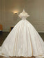 Vintage Palace Ivory Off-The-Shoulder Lace Embroidered Ball Gown Satin Wedding Dress
