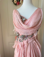 Vintage Pink A-Line Rhinestone Beaded Chiffon Long Classy Prom Dress