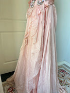 Vintage Pink A-Line Rhinestone Beaded Chiffon Long Classy Prom Dress