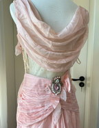 Vintage Pink A-Line Rhinestone Beaded Chiffon Long Classy Prom Dress