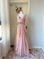 Vintage Pink A-Line Rhinestone Beaded Chiffon Long Classy Prom Dress