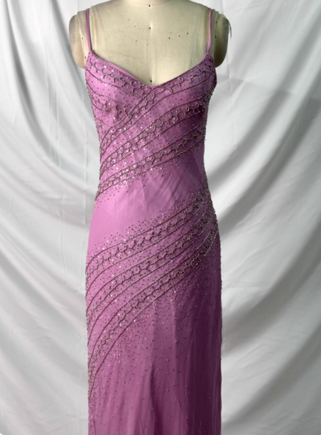 Vintage Pink Mermaid V-Neck Beaded Chiffon Long Classy Prom Dress