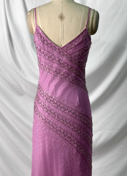Vintage Pink Mermaid V-Neck Beaded Chiffon Long Classy Prom Dress