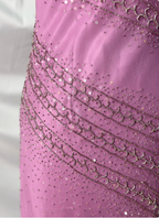 Vintage Pink Mermaid V-Neck Beaded Chiffon Long Classy Prom Dress