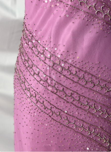 Vintage Pink Mermaid V-Neck Beaded Chiffon Long Classy Prom Dress