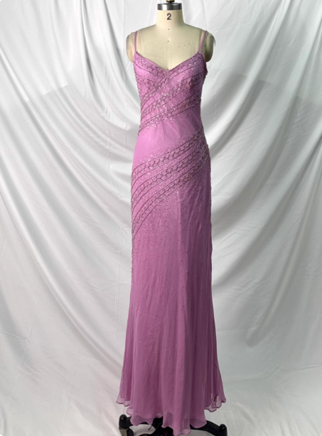 Vintage Pink Mermaid V-Neck Beaded Chiffon Long Classy Prom Dress
