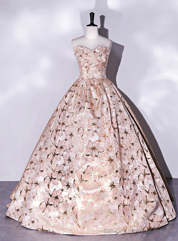Vintage Pink Print Sweetheart Quinceanera Dress Main image