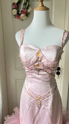 Vintage Princess Pink Mermaid Satin Tulle Train Classy Prom Dress