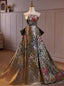 Vintage Print Strapless Prom Dress