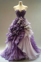 Vintage Purple A-Line Sweetheart Neck Chiffon Beading Long Evening Prom Dress Applique Evening Dress