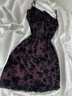 Vintage Purple Black Lace Strap Mini Homecoming Dress