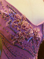 Vintage Purple Sequined Beaded 3D Floral Chiffon Classy Prom Dress