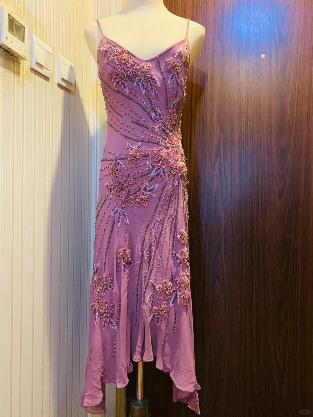 Vintage Purple Sequined Beaded 3D Floral Chiffon Classy Prom Dress Main image