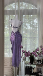 Vintage Purple Strap Chiffon Halter Back High Slit Beaded Classy Evening Gown Classy Prom Dress
